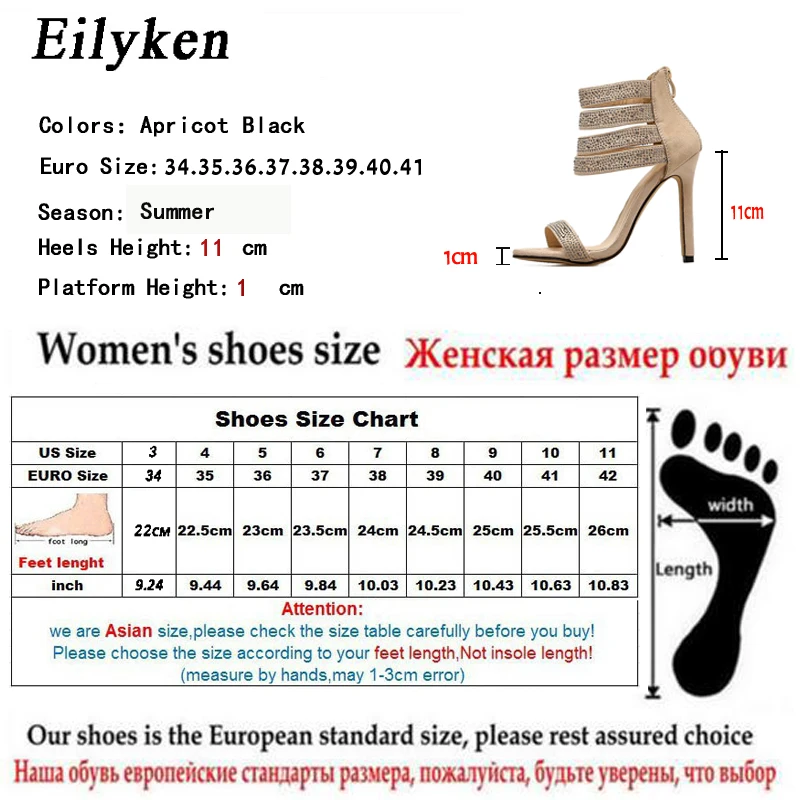 Eilyken; Новинка года; летние женские босоножки; модельные женские туфли с вырезами и открытым носком; пикантная обувь на молнии с кристаллами; zapatos mujer