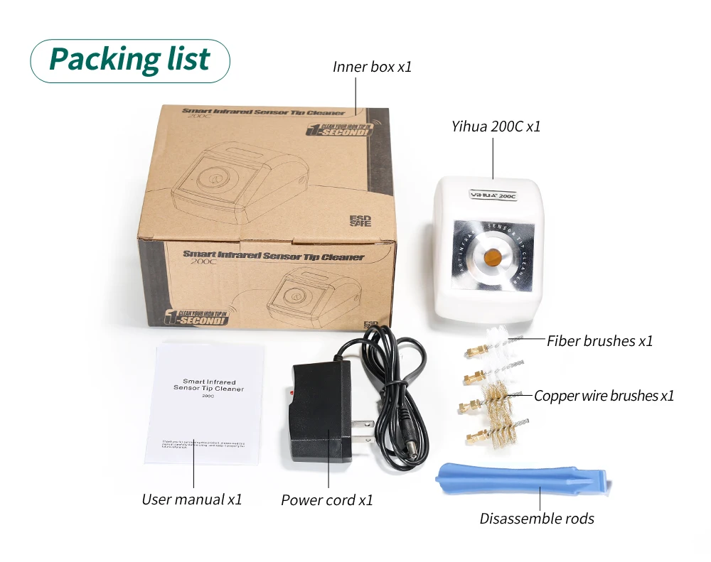 YIHUA 200C Soldering Iron tips Tool Cleaner Intelligent Infrared sensor Induction with a lightweight Cleaner Tool