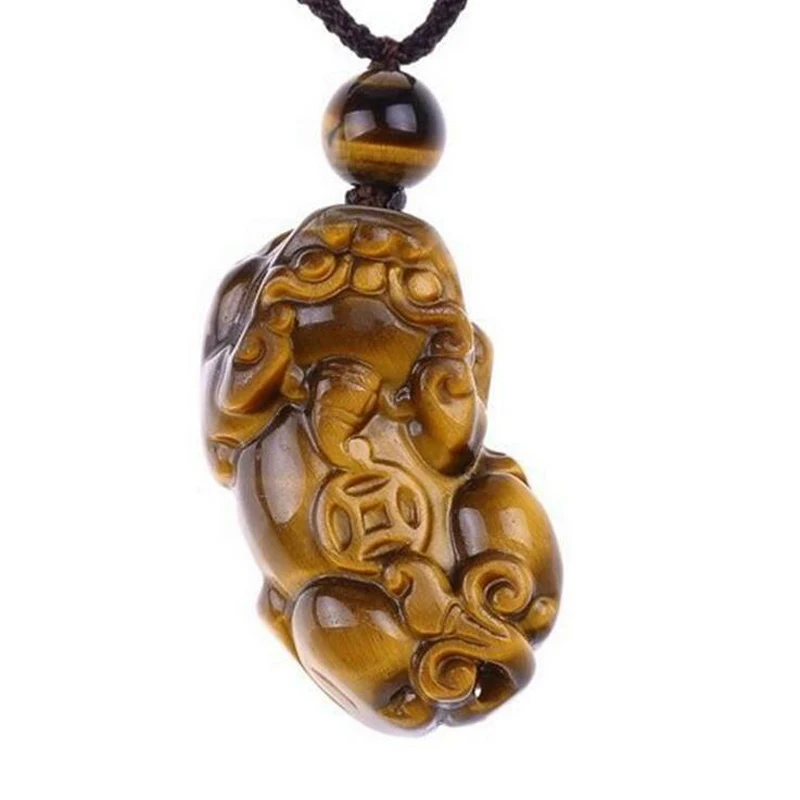 

KYSZDL Natural tiger eye stone hand-carved pixiu pendant necklace couple paragraph Lucky brave pendant jewelry gifts