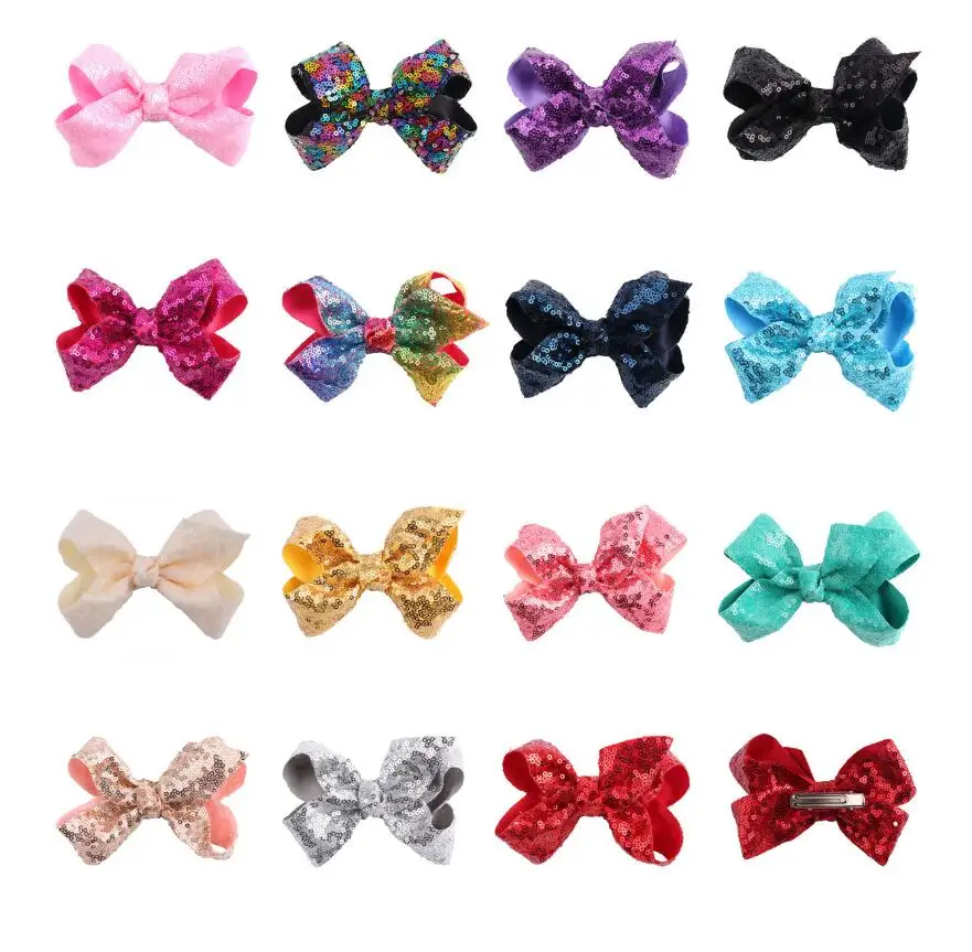 1 PC Big Gold Silver Black Hair Clip Colorful Sequin Bow With Pin Barrettes For Girls |
