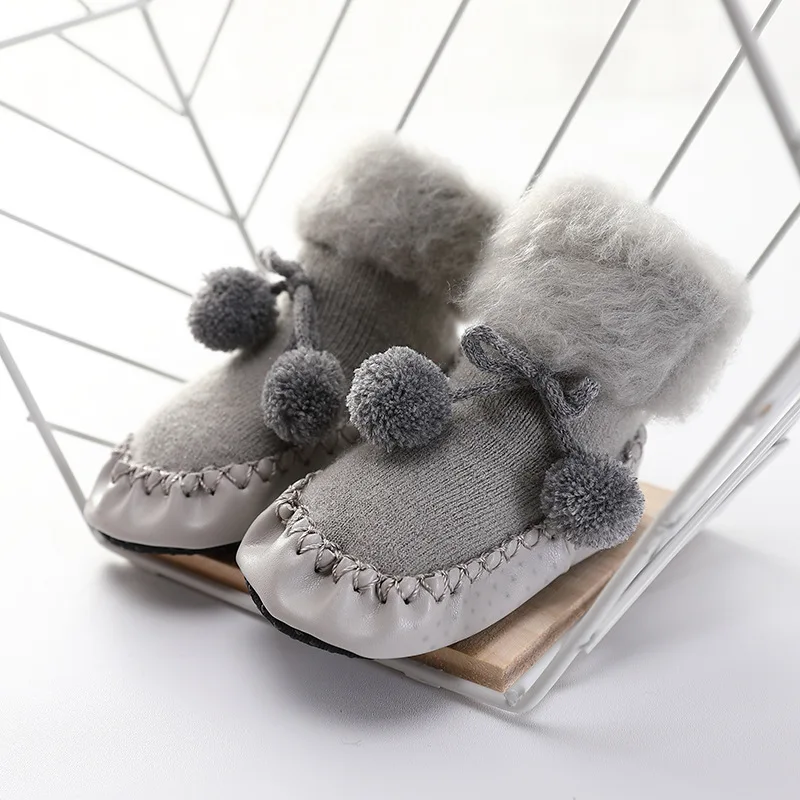 6M 1 пара, зимние детские носки с бантиком chaussette enfant, хлопковые детские гетры, детские носки-тапочки, нескользящие носки для малышей - Цвет: 6M