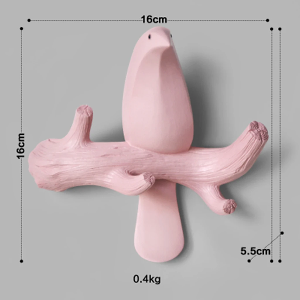 European Style Resin 3D Bird on Branch Hook Ornaments Creative Porch Door Wall Decoration Coat Robe Hook Hanger Hooks