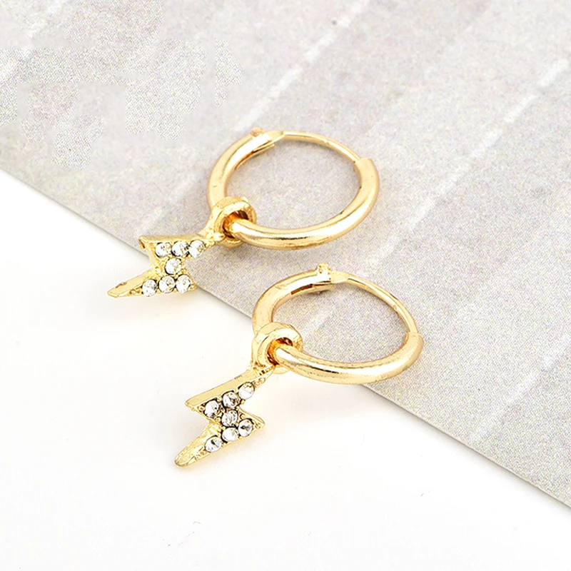 Женские серьги гвоздики в форме молнии с подвеской|Серьги-гвоздики| |