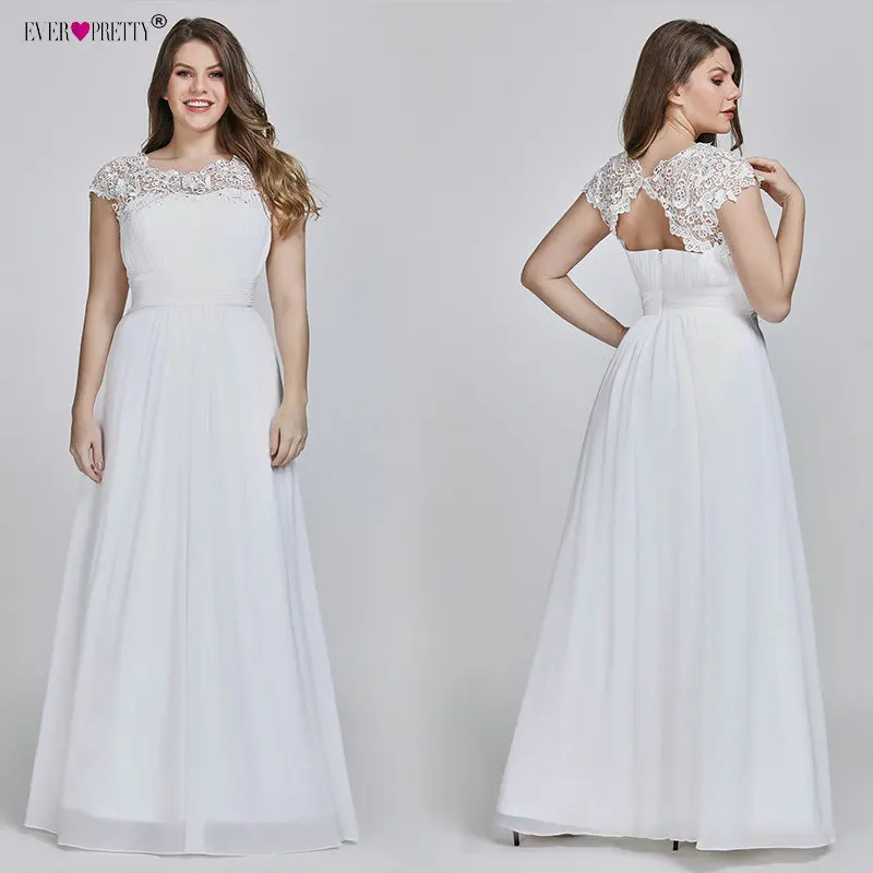Ever Pretty размера плюс элегантные шифоновые кружевные аппликации A Line белые