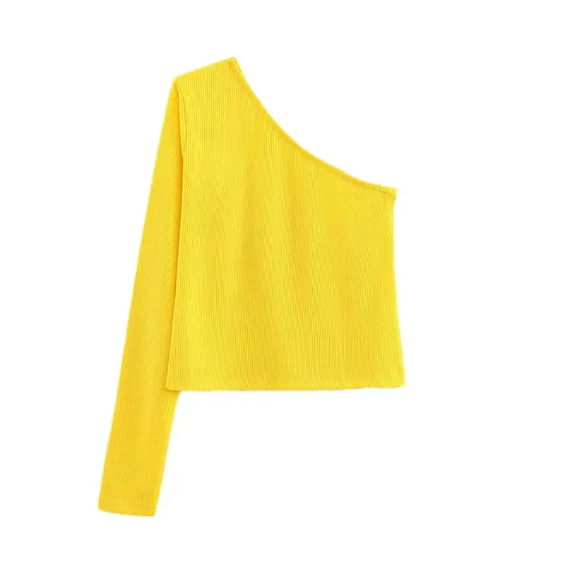 yellow Vadim Женская Сексуальная Блузка на одно плечо с длинным рукавом, короткие стильные женские повседневные рубашки, стильные желтые, черные, розовые топы, блузы LB050 - Цвет: yellow