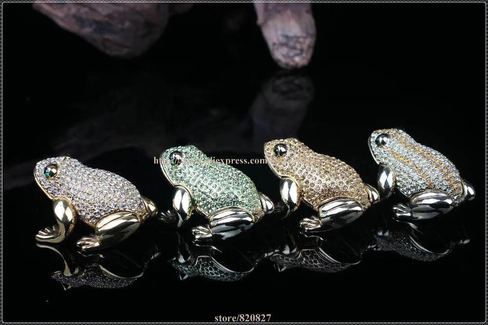 Frog Shape Metal Crystal Rhinestone Jewelry Box Gorgeous Frog Jewelled Trinket Box with Inlaid Crystal, Pill Box Figurine