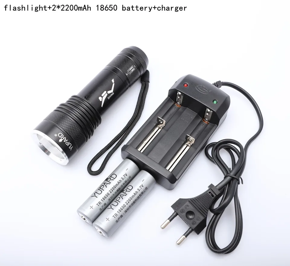18650batterycharger Латарка дайвинг вспышка светильник УФ фиолетовый светильник xml t6 Водонепроницаемый фонарь подводный фонарь diver 26650 или 18650 или AAA батареи - Испускаемый цвет: 18650batterycharger