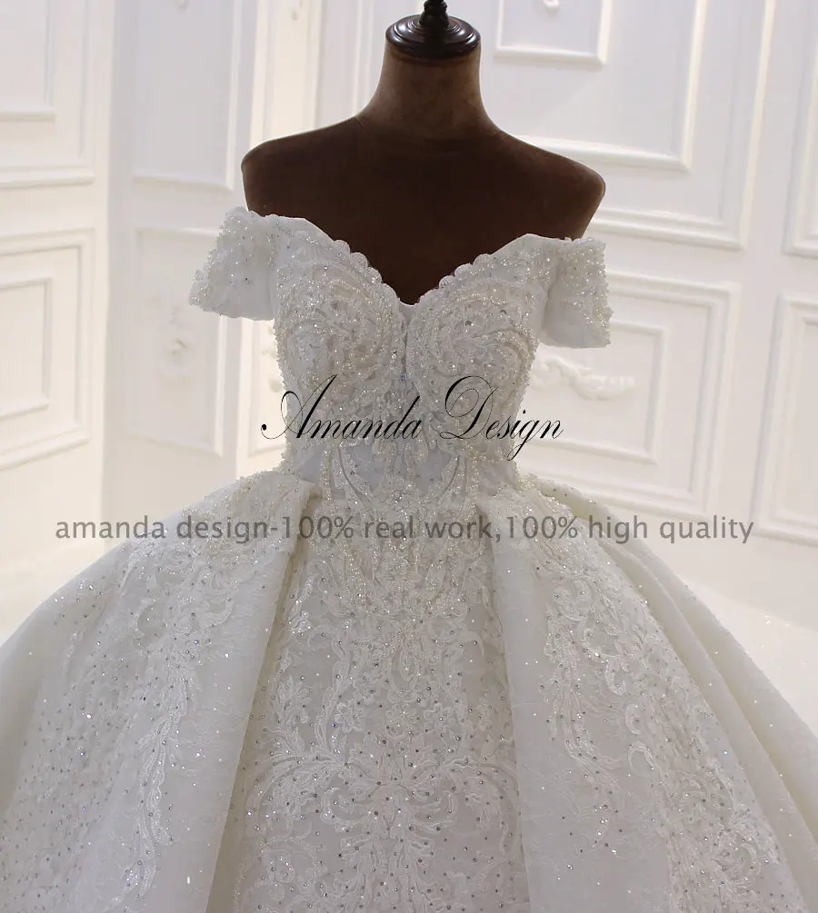Аманда дизайн vestido de novia desmontable Лодка шеи короткий рукав стразы роскошное свадебное платье