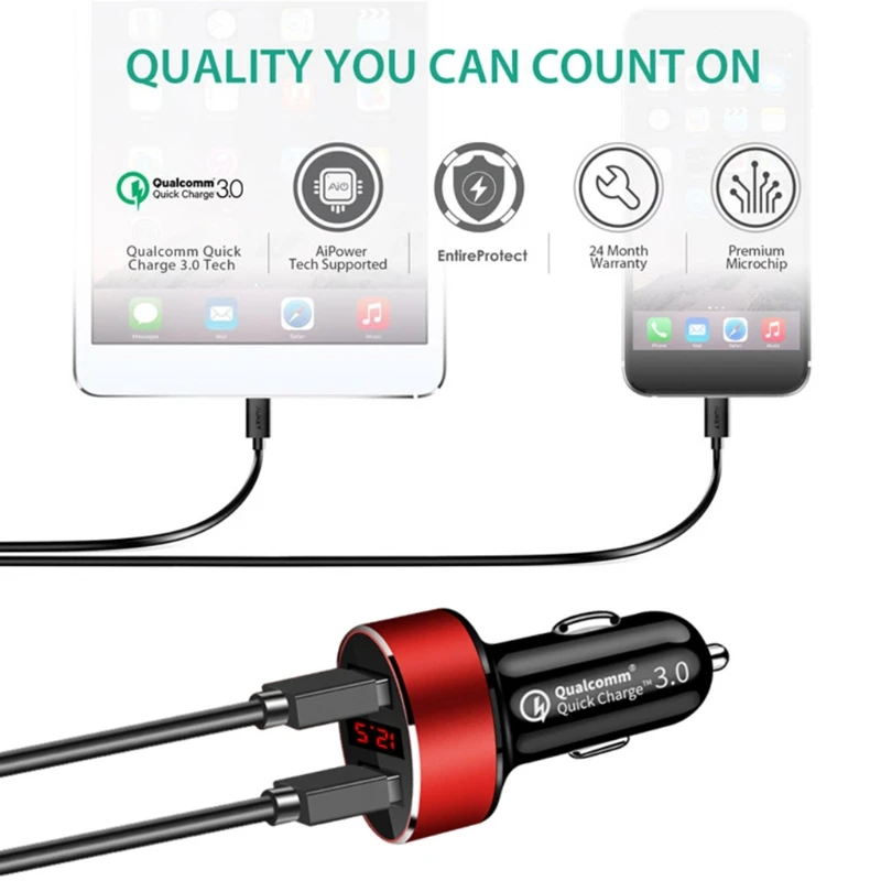 Двойной USB QC3.0 красный светодиодный адаптер напряжения тока для планшетных ПК