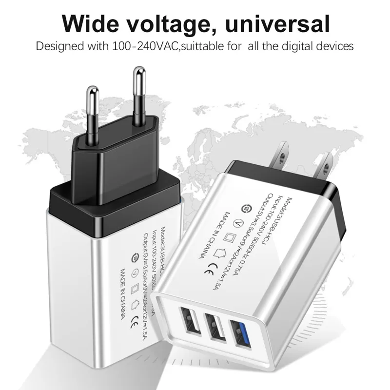 3 порта USB зарядное устройство ЕС/США быстрое зарядное устройство для iPhone 6 7 8 Plus X XR XS Max для Xiaomi настенное зарядное устройство s адаптер зарядное устройство для мобильного телефона