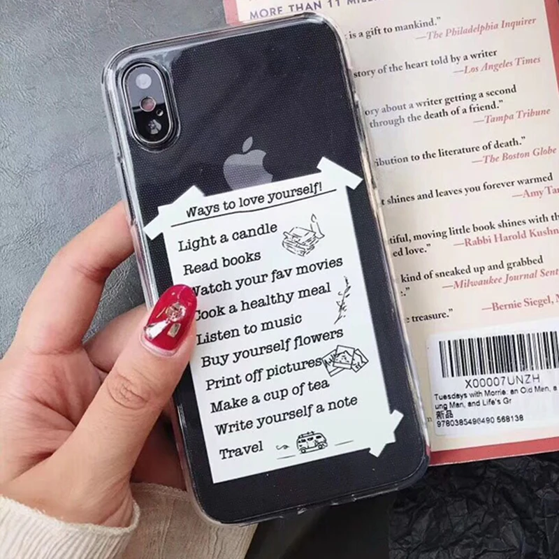 LACK Simple Notes Phone Case For iphone X 6 6S 7 8 Plus Fashion Cartoon Letters Ultra Slim Clear TPU Back Cover |