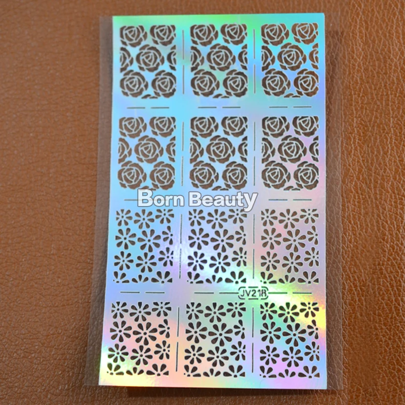 1sheet Silver Hollow Nail Art Template Stencil Stickers Fish Scale Vinyls Image Polish Design Guide Manicure Tools | Красота и