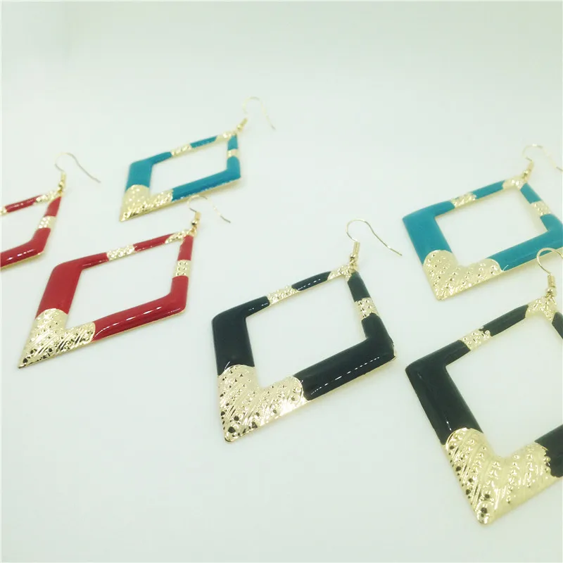 Yiwu Ethnic Big Red Earrings Geometric Metal Women Iron Alloy Blue Black Earring For Best Gift | Украшения и аксессуары