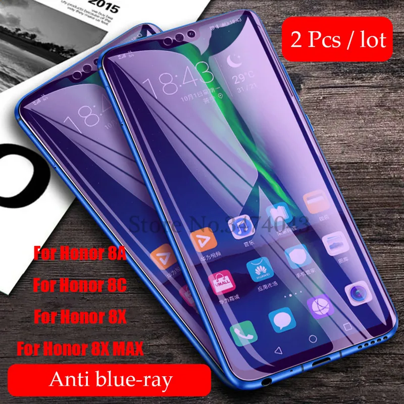 2 шт./лот, закаленное стекло для huawei Honor 8A 8X 8C, защита экрана, полное покрытие, стекло для huawei Honor 8C 8X MAX, защитная пленка