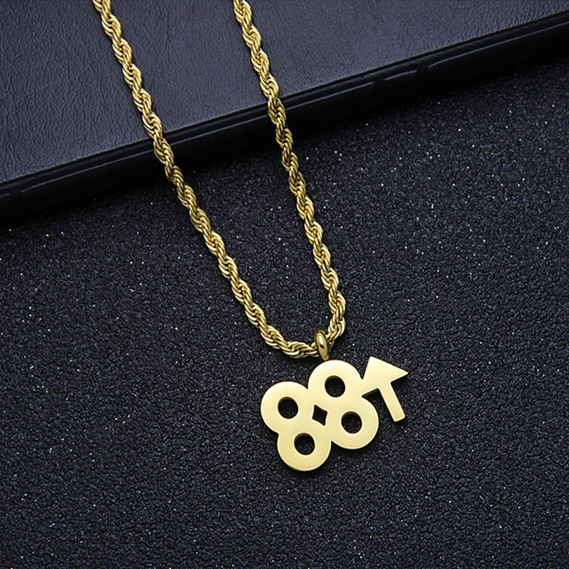 

Double 8 Digital Necklace Hip Hop 88 Rising Pendant Silver Gold Stainless Steel Necklace Link Chain For Women Men Jewelry