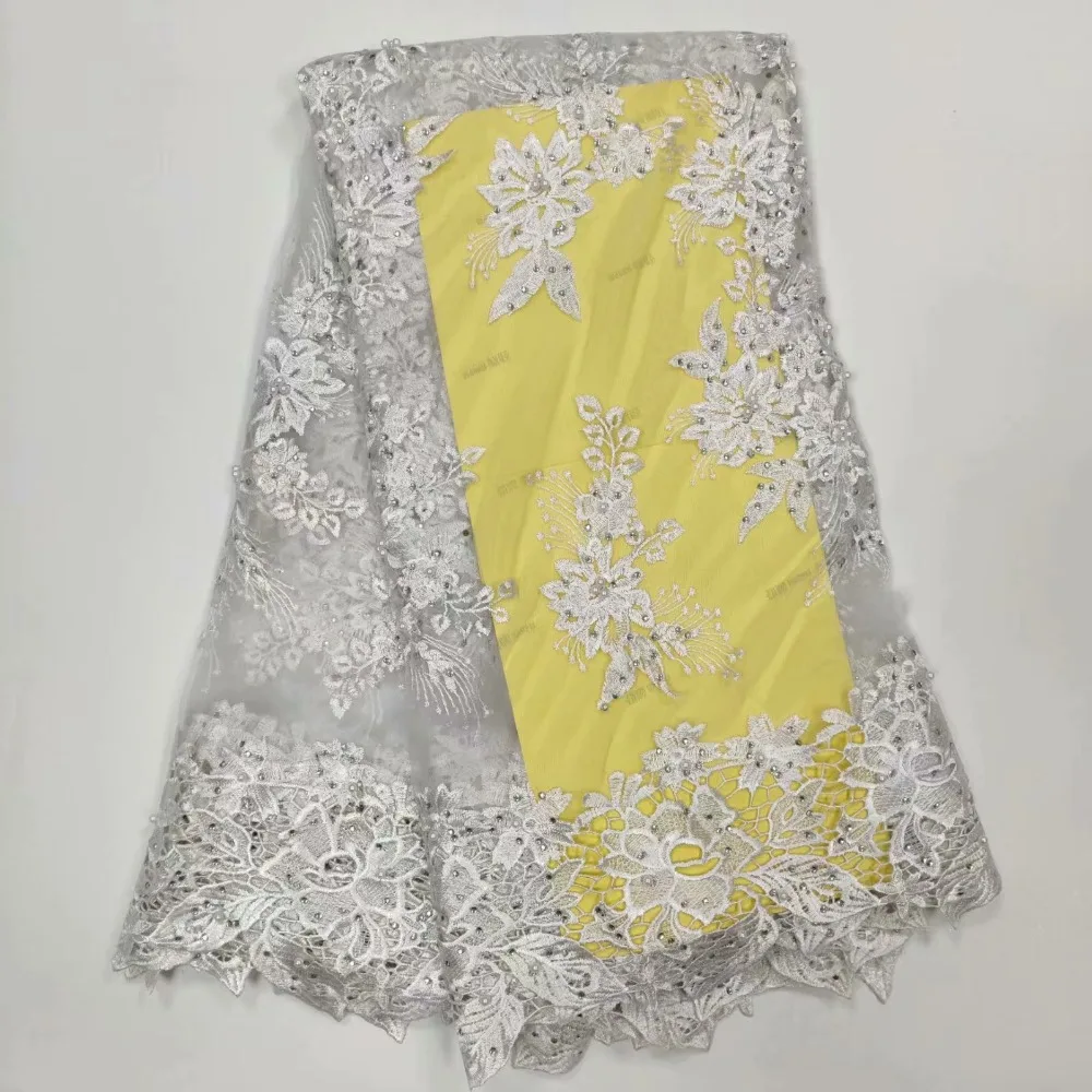 Синий французской моды Роскошная бисера lace 3 d с цветочным узором и блестками