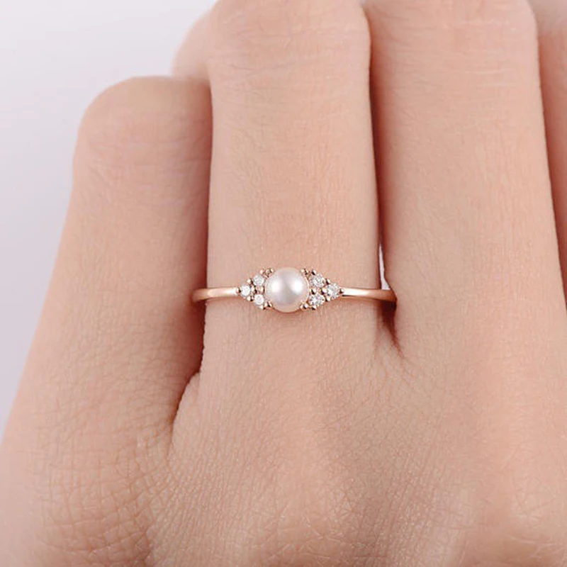 Double Fair Imitation Pearl Dainty Rings For Women Elegant Rose Gold Color Engagement Anniversary Gift Jewelry Ring KCR263