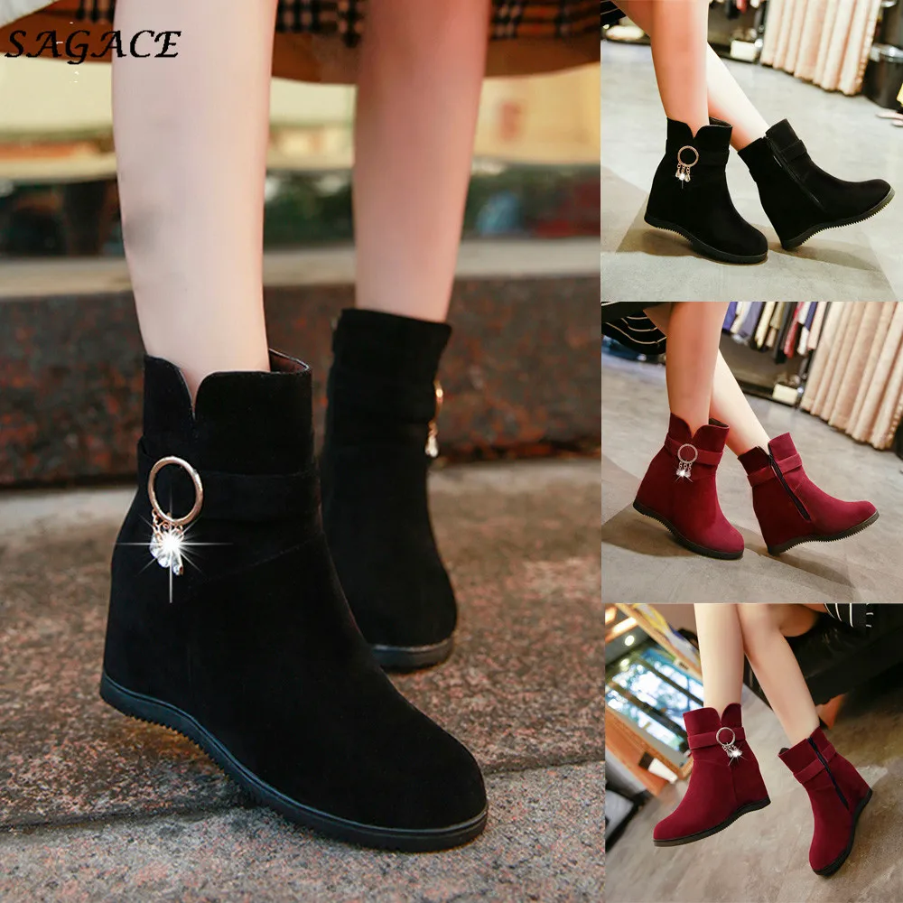 SAGACE/обувь Женские ботильоны из флока Теплая обувь Сезон осень зима Однотонные