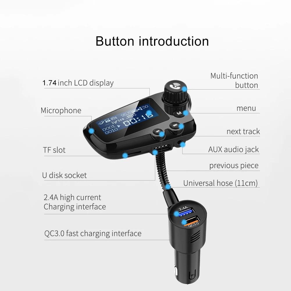 Fm-передатчик беспроводной Bluetooth FM модулятор громкой связи автомобильный комплект Автомобильный MP3 аудио плеер USB Автомобильное зарядное устройство с ЖК-дисплеем
