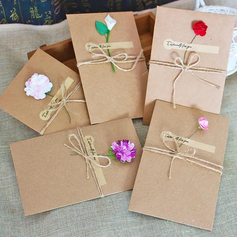 

7 Pcs/lot Creative DIY Retro Kraft Paper Dry Flower Greeting Card Hand Christmas Birthday Party Gift Cards