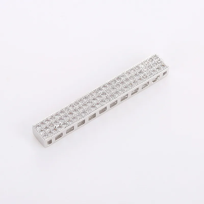 Розовое золото/родий цвет Длинные плоские трубки бусины микро выложенные CZ