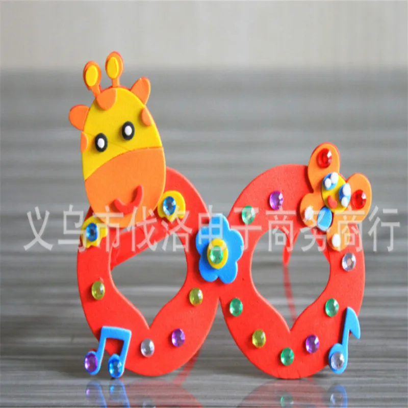 10pcs/set DIY Handmade Cartoon animal Glasses 3D Eva Stickers Educational Toys For Kids Birthday Party Gift baby puzzles toy | Игрушки и