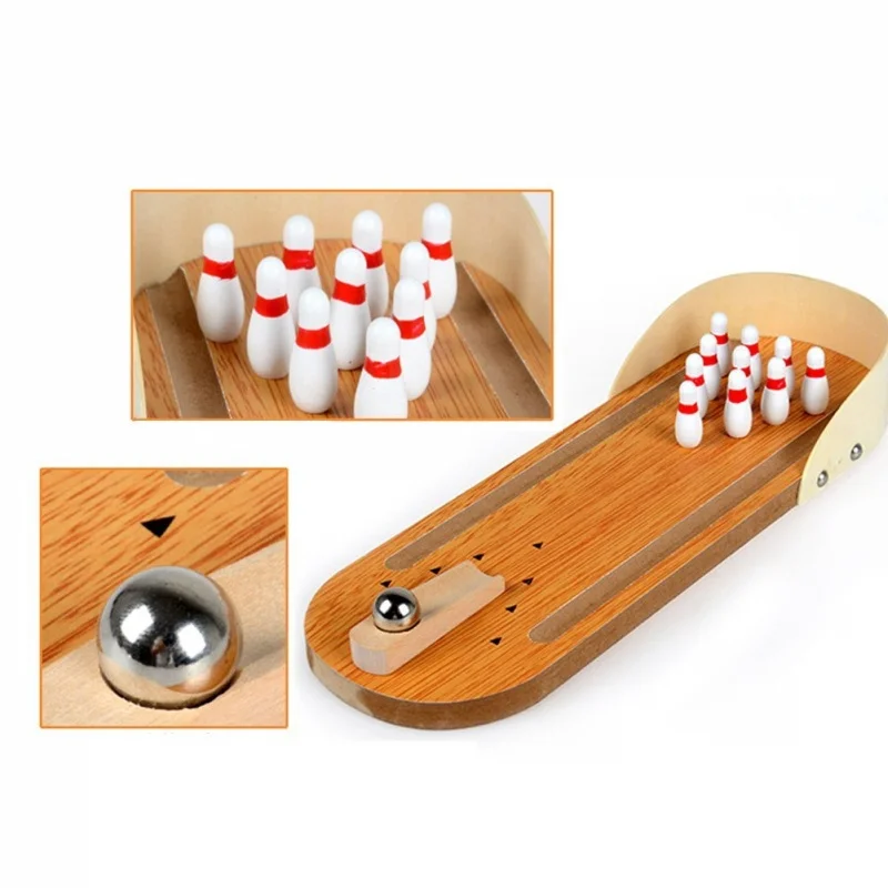 Mini Desktop Bowling Game Set Wooden Alley Ten Metal Pin Ball Desk | Игрушки и хобби