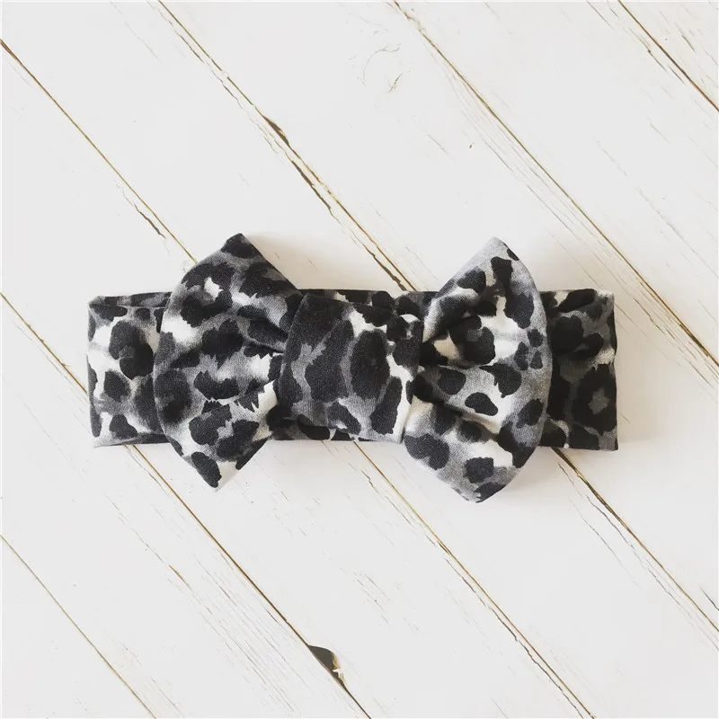 Black-S Leopard Большой обруч с бантом повязка для волос аксессуары для волос Широкий головная повязка в виде чалмы ткань эластичный детский топ узел девушка резинка для волос - Цвет: Black-S