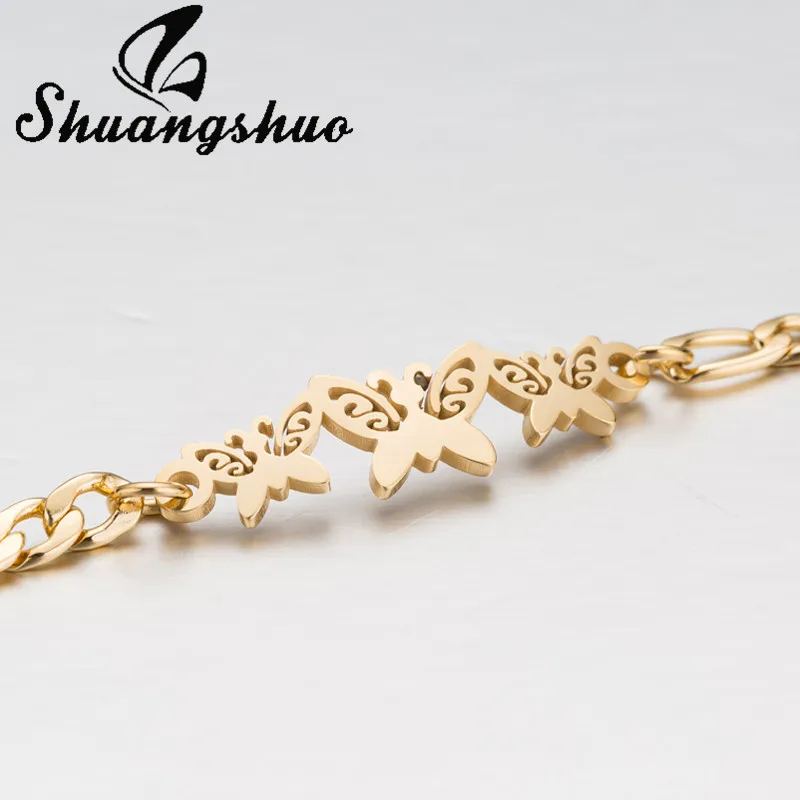 Shuangshuo Шарм браслет с бабочкой для женщин животных нержавеющая сталь звено цепи девушки браслет ювелирные изделия pulseras mujer