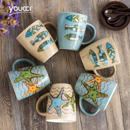 

Creative Mug Trend Ceramic Fish Pattern Mark Cup Home Drink With Spoon Milk Coffee Tea Mug With Lid Breakfast Cup Drinkware