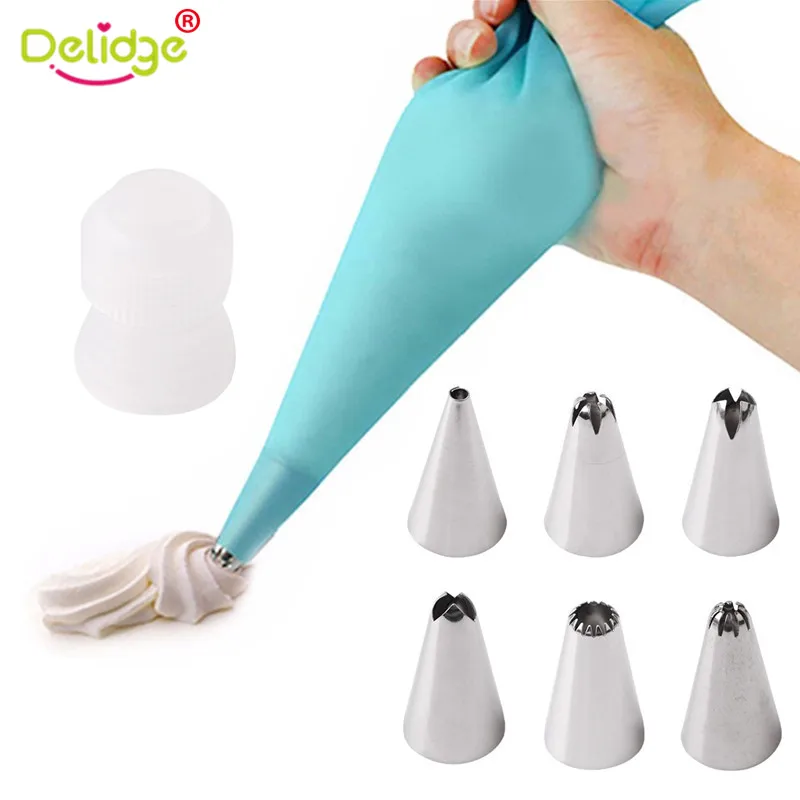 Силиконовый кондитерский мешок Delidge для глазировки крема 6 шт. из нержавеющей