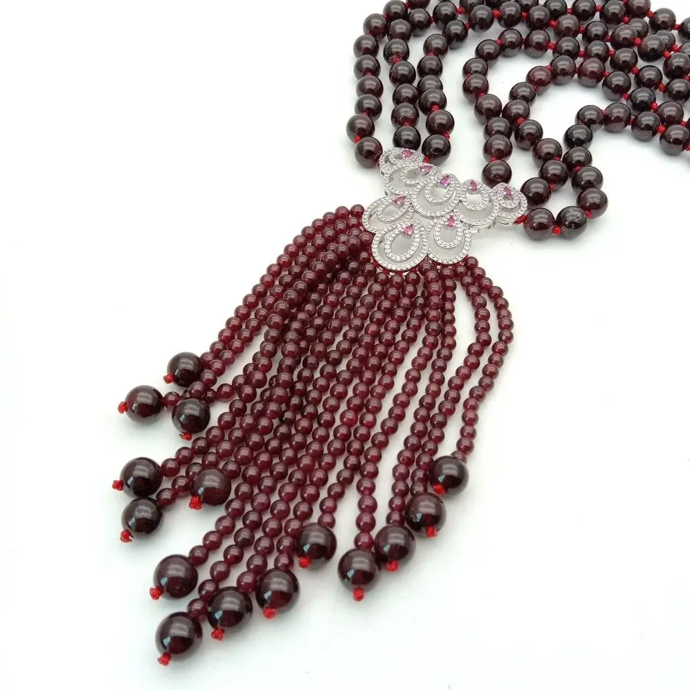 Women's 19'' 3Strands Round Garnet Necklace CZ Pendant | Украшения и аксессуары