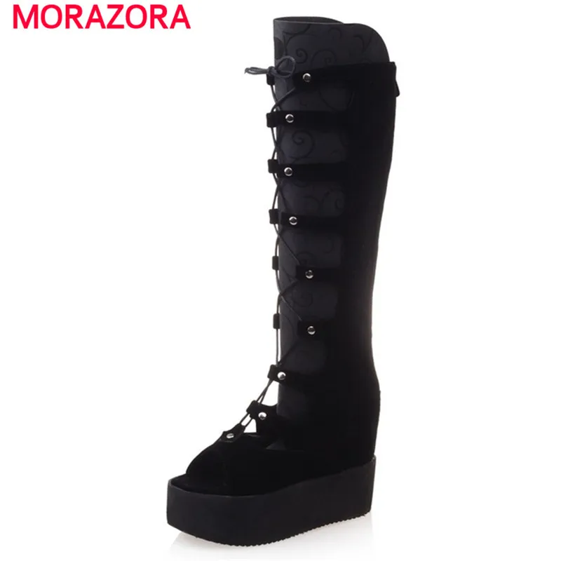 MORAZORA/обувь из флока на платформе с молнией женские модные элегантные высокие