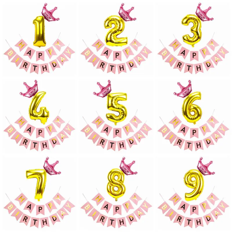 pink gold 1, 2, 3, 4, 5, 6, воздушный шар из фольги, номер, баллоны, 1-й день рождения, украшения для детей, для маленьких мальчиков и девочек, 1 год, товары для дня рождения - Цвет: pink gold