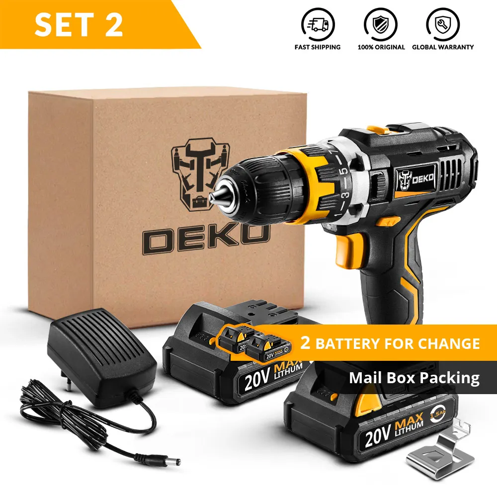 SET2 DEKO GCD20DU2Y 20 Вольт макс Электрическая отвертка аккумуляторная дрель-шуруповерт DC литий-ионный аккумулятор 1/2 дюйма переменная скорость электроинструменты - Цвет: SET2