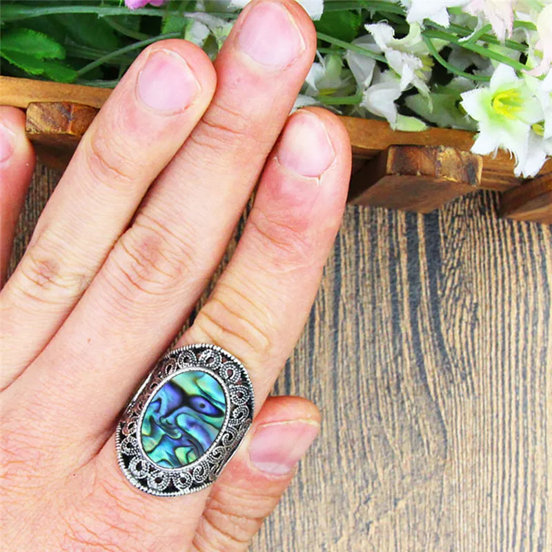 Овальный Shell Кольца для Для женщин цветочных растений антикварная посеребренные