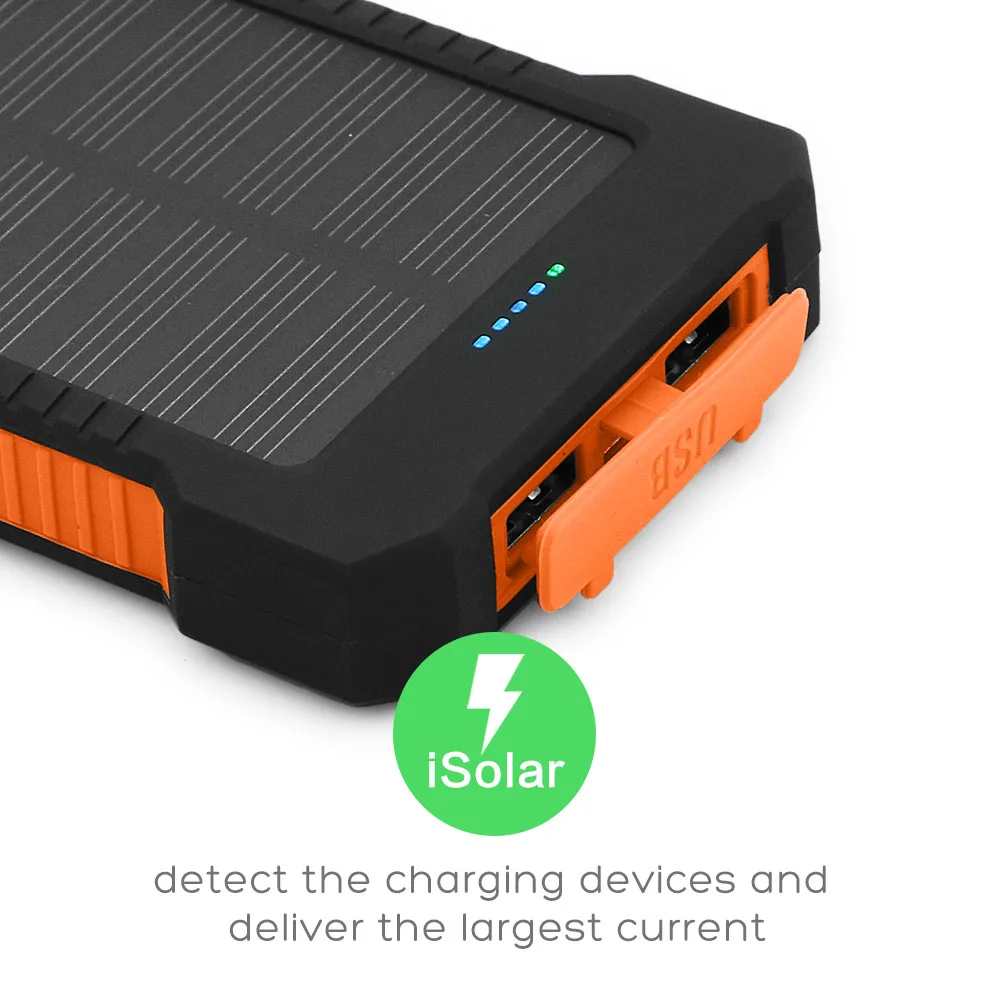 X-DRAGON 10000 мАч Солнечное зарядное устройство с двойным USB Wateproof внешний аккумулятор для iPhone смартфонов