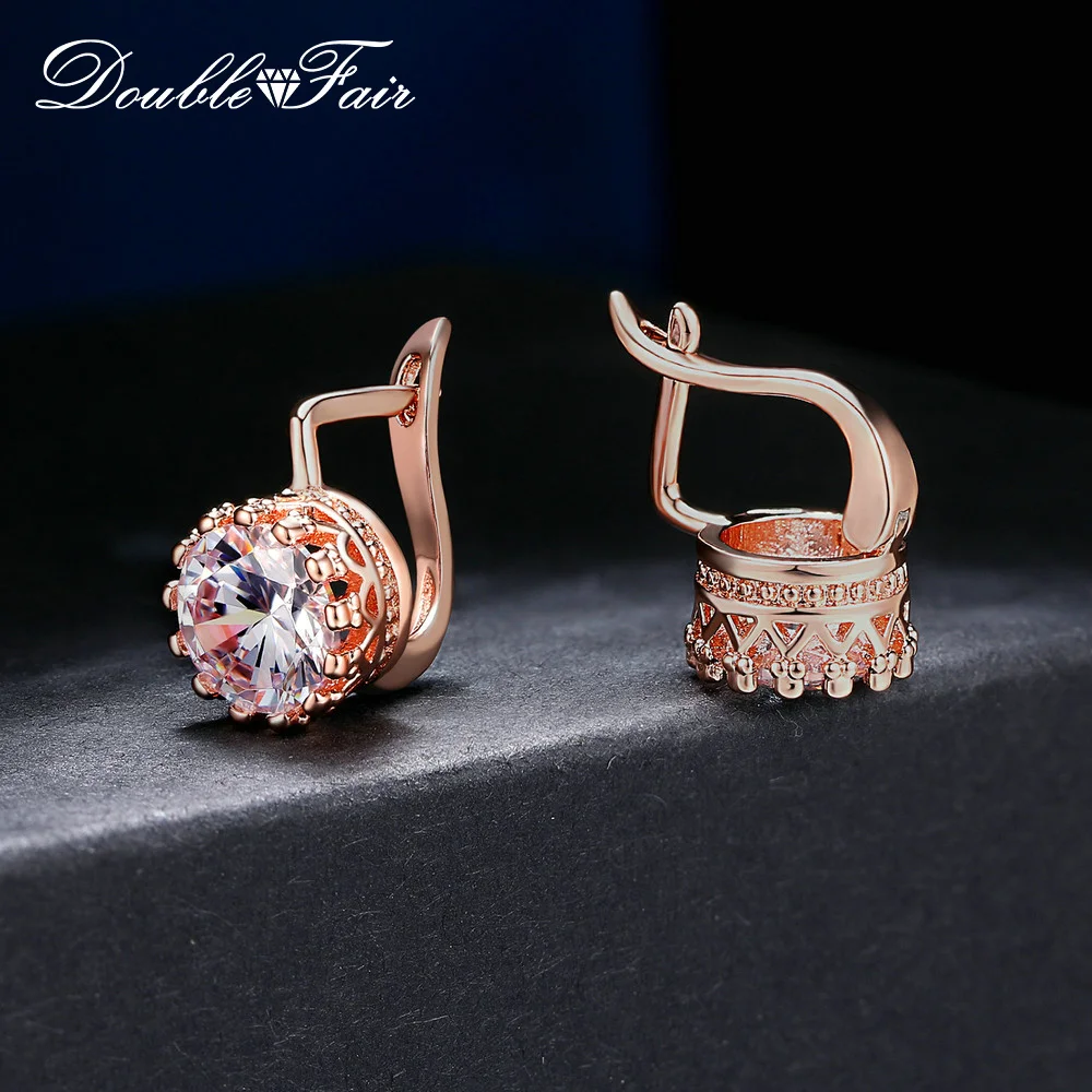 От Double Fair Блестящий свадебные серьги гвоздики для женщин из розового золота Цвет