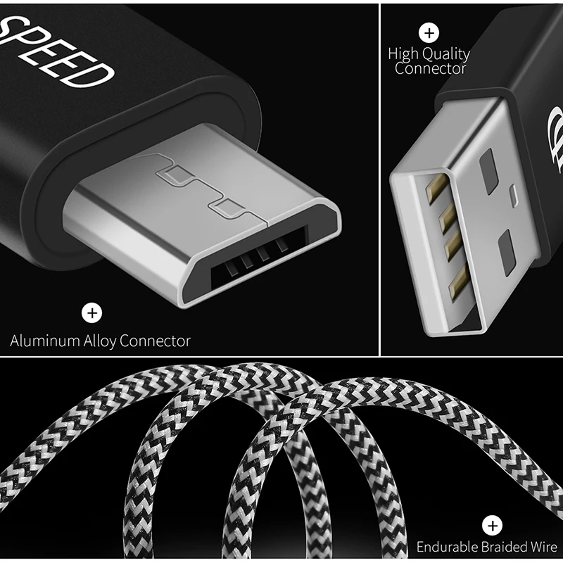 Кабель Micro USB 2A нейлоновый плетеный кабель для быстрой зарядки Nokia 1 3 Plus 4 2 5 2V 6