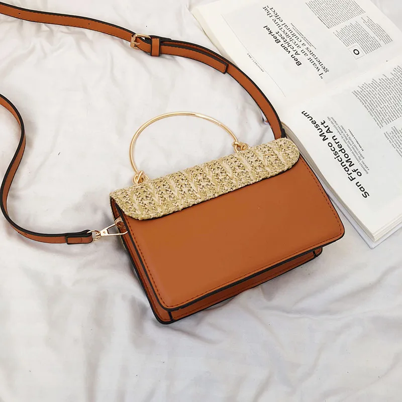 Round Handle Handbag Woman Bag Beach Straw Bags For Women Crossbody Small Shoulder Messenger Leather Tote Bolsa | Багаж и сумки