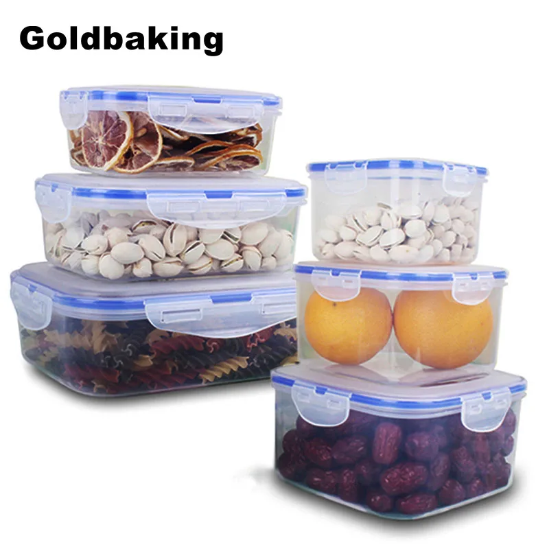 

Goldbaking 3 Pieces Plastic Food Container Rectangle Storage Box Leak Proof Square Lunch Box Kitchen Microwave Containers