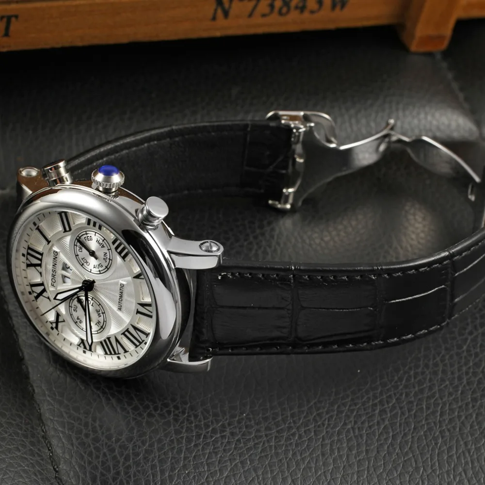 Модные и повседневные мужские автоматические часы наручные из натуральной кожи