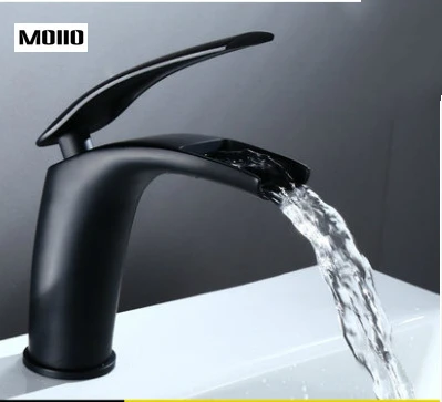 Черный смеситель для ванной комнаты MOIIO с водопадом раковины одной ручкой из