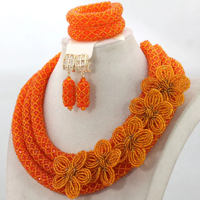 2017 Wedding Statement Necklace Women Luxury Round Flower Beads Jewelry Set Earrings Bracelet Customized Sets hx003 | Украшения и