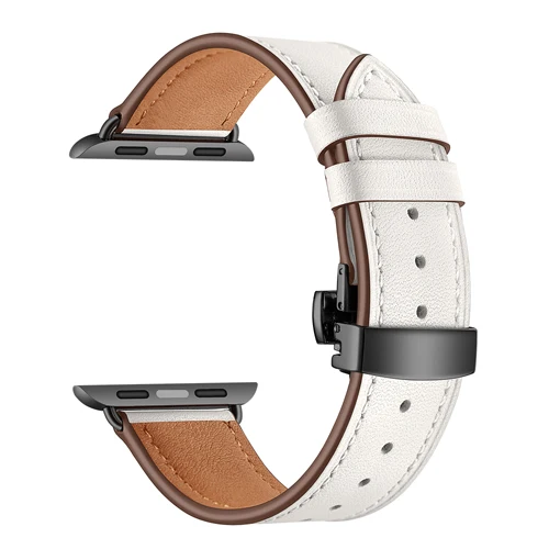 white black Бабочка Пряжка браслет ремешок для apple watch 4 5 44 мм 40 мм наручных часов iwatch, ремешок 42 мм, 38 мм, версия 5/4/3/2/1, correa, из натуральной кожи в едином положении во время занятий легкой атлетикой - Цвет ремешка: white black