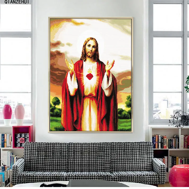 QIANZEHUI Needlework DIY Emanuel Jesus Cross stitch Christian Sets For Embroidery kits Cross-Stitching Wall Home Decro | Дом и сад
