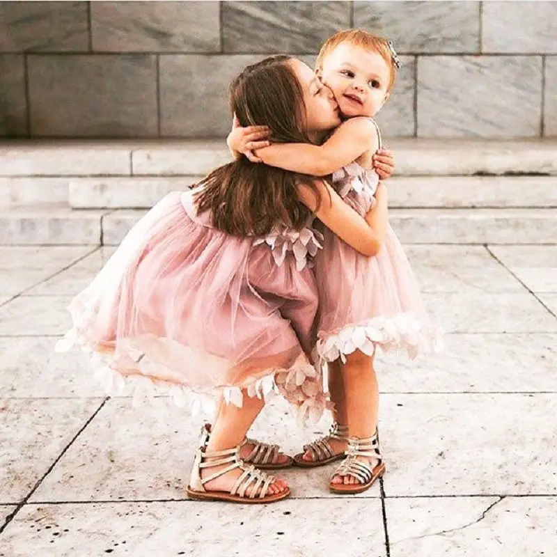 Cute Kids Girls Princess Pink White Dresses Pageant Toddler Baby Girl Sleeveless Flower Tulle Petal Party Ball Gown | Детская одежда и