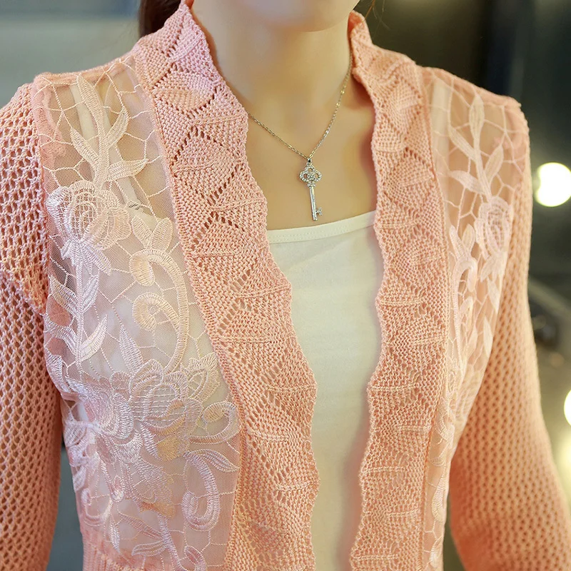 Fashion Women Clothing Loose Floral Embroidery Sunscreen Sweater Spring Autumn Hollow Out Thin Knitting Long Sleeve Top Cardigan |