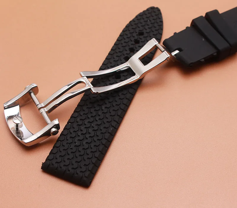 Ремешок резиновый для мужских наручных часов роскошный спортивный черный