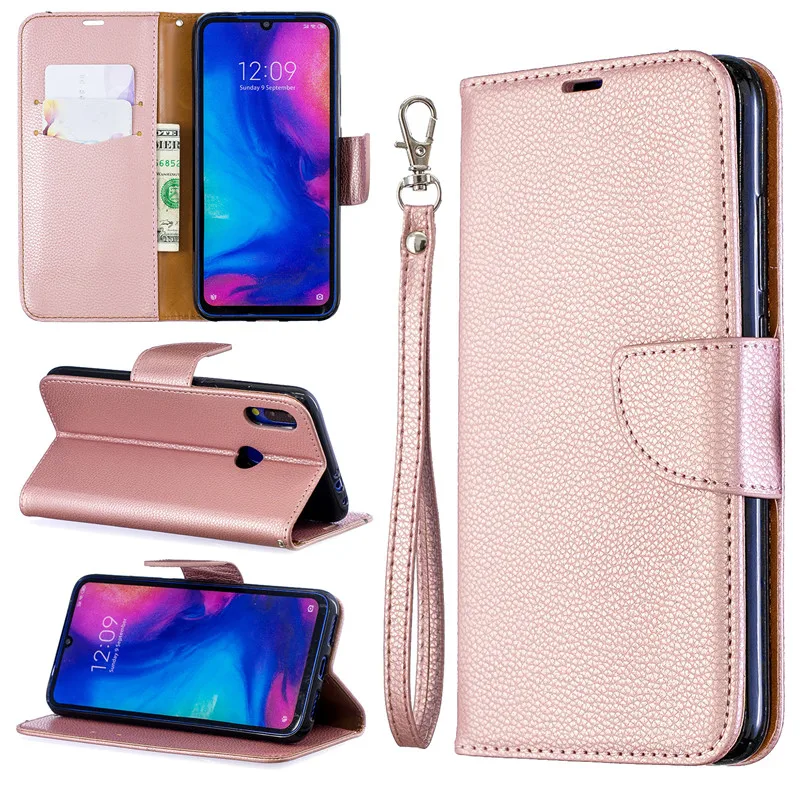 Откидная крышка Подставка Wallet для Xiaomi Redmi Note 7 Однотонная одежда Личи шаблон PU